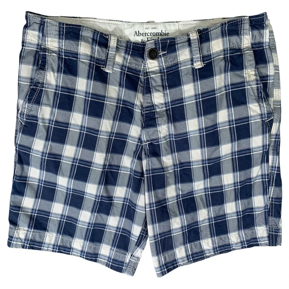 Abercrombie & Fitch Shorts Men's 33 Blue Plaid Checkered Cotton Preppy